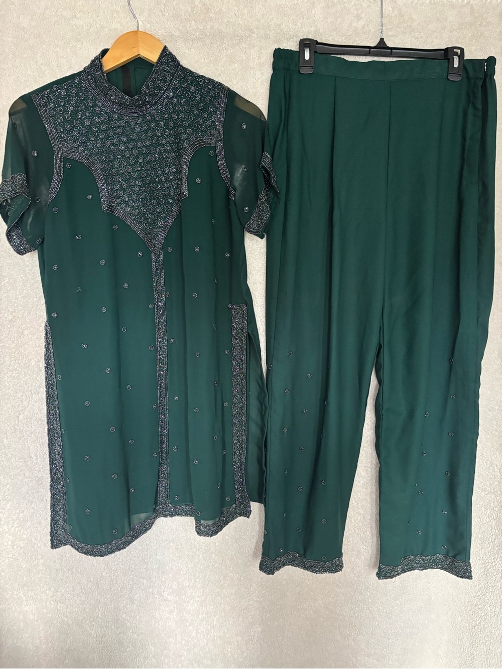 Neka Collection Teal Beaded Kurta & Palazzo Pants 2-Piece Set Womens Small Tag 5